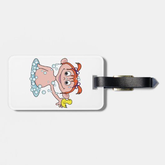 Meisje Badtijd Fun met Rubber Eend en Bubbels Bagagelabel (Achterkant horizontaal)