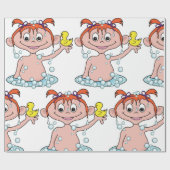 Meisje Badtijd Fun met Rubber Eend en Bubbels Cadeaupapier (Vlak)