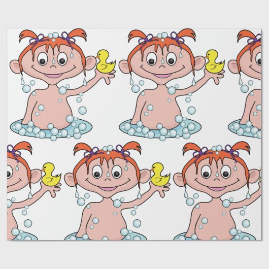 Meisje Badtijd Fun met Rubber Eend en Bubbels Cadeaupapier (Vlak)