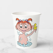 Meisje Badtijd Fun met Rubber Eend en Bubbels Papieren Bekers (Voorkant)