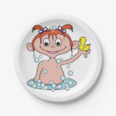 Meisje Badtijd Fun met Rubber Eend en Bubbels Papieren Bordje (Voorkant)