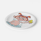 Meisje Badtijd Fun met Rubber Eend en Bubbels Papieren Bordje (Gekanteld)