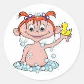 Meisje Badtijd Fun met Rubber Eend en Bubbels Ronde Sticker (Voorkant)