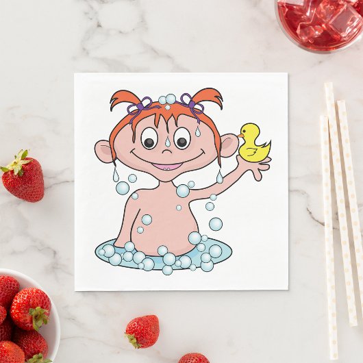 Meisje Badtijd Fun met Rubber Eend en Bubbels Servet