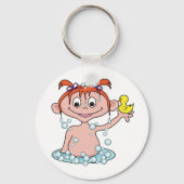 Meisje Badtijd Fun met Rubber Eend en Bubbels Sleutelhanger (Achterkant)