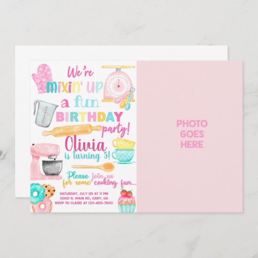 Meisje bakken / foto's bakken op verjaardagsuitnod kaart (Voorkant / Achterkant)