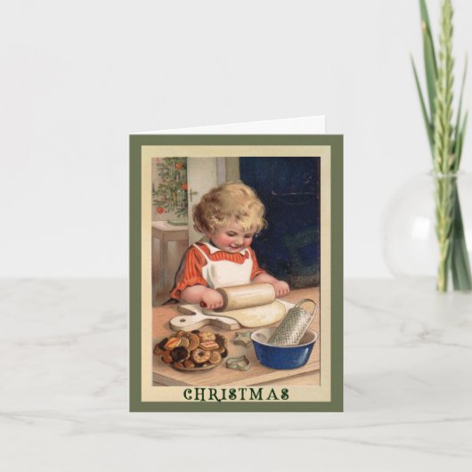 Meisje bakken koekjes met recept kerst Kaart (Voorkant)