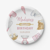 Meisje Bakken Koken 1e Verjaardagsfeest Papieren Bordje (Voorkant)