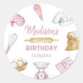 Meisje Bakken Koken 1e Verjaardagsfeest Ronde Sticker (Voorkant)