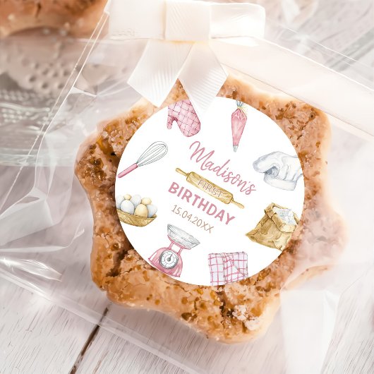 Meisje Bakken Koken 1e Verjaardagsfeest Ronde Sticker