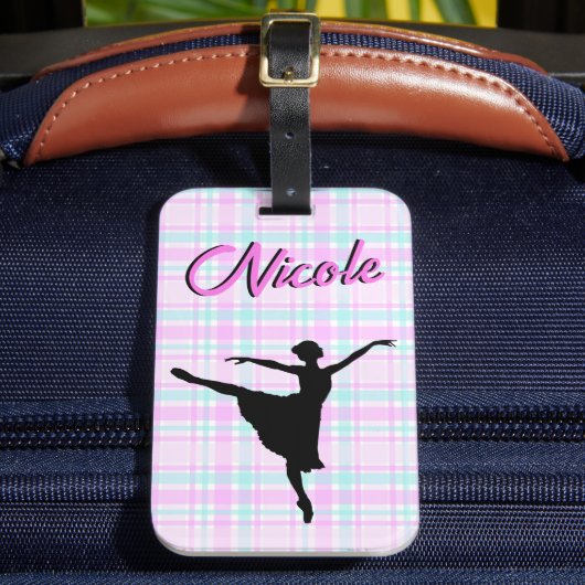 Meisje Ballerina Ballroom Dance Plaid Pastel Bagagelabel (Voorkant Insitu 2)