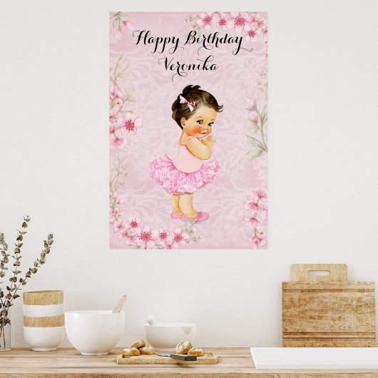 Meisje Ballerina Roze Bloemen Poster (Keuken)