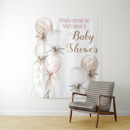 Meisje Ballon Baby Shower Achtergrond Wandkleed (In situ)