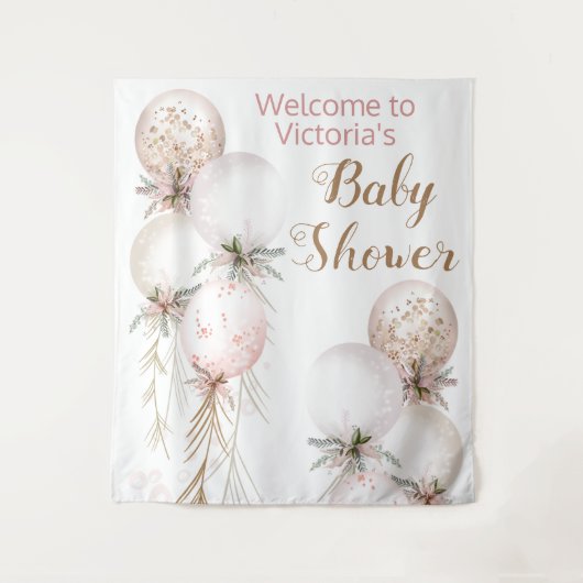 Meisje Ballon Baby Shower Achtergrond Wandkleed (Voorkant)