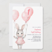Meisje ballon eerste verjaardag uitnodiging (Voorkant)