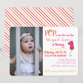 Meisje ballon-thema eerste verjaardag foto kaart