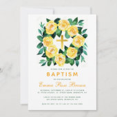 Meisje Baptism Yellow Rose Wreate Faux Gold Kaart (Voorkant)