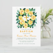 Meisje Baptism Yellow Rose Wreate Faux Gold Kaart (Staand voorkant)