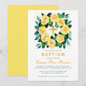 Meisje Baptism Yellow Rose Wreate Faux Gold Kaart (Voorkant / Achterkant)