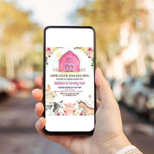 Meisje Barn Party Farm Dieren Barnyard Verjaardag Kaart