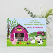 Meisje Barnyard Boerderij Dieren Verjaardag Uitnod Kaart (Staand voorkant)