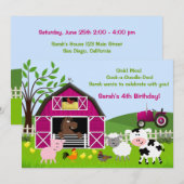 Meisje Barnyard Boerderij Dieren Verjaardag Uitnod Kaart (Voorkant / Achterkant)