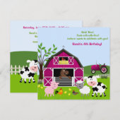Meisje Barnyard Boerderij Dieren Verjaardag Uitnod Kaart (Voorkant / Achterkant)