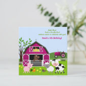 Meisje Barnyard Boerderij Dieren Verjaardag Uitnod Kaart (Staand voorkant)
