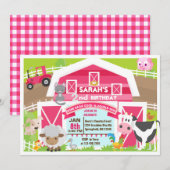 Meisje barnyard uitnodiging - Boerderij Verjaardag (Voorkant / Achterkant)