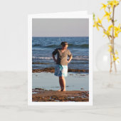 Meisje Barvoets op Strand Kaart (Gele Bloem)