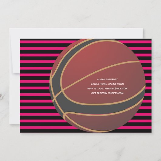 Meisje basketbal baby shower roze zwarte uitnodigi kaart (Achterkant)