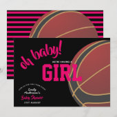 Meisje basketbal baby shower roze zwarte uitnodigi kaart (Voorkant / Achterkant)