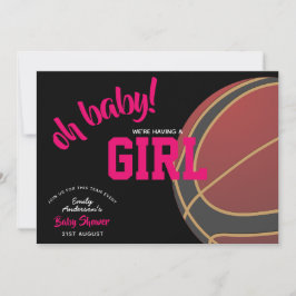 Meisje basketbal baby shower roze zwarte uitnodigi kaart