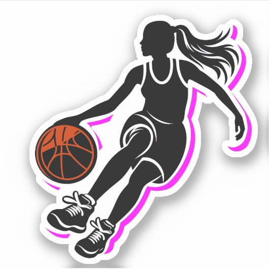 Meisje Basketbal Dribbling Silhouette Sticker (Voorkant)