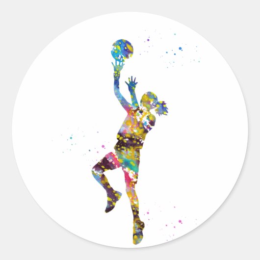 Meisje basketbalspeler ronde sticker (Voorkant)