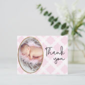 Meisje Bedankt Roze Baby Foto Geboorteaankondiging Briefkaart (Staand voorkant)