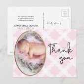 Meisje Bedankt Roze Baby Foto Geboorteaankondiging Briefkaart (Voorkant / Achterkant)