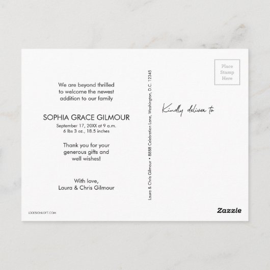 Meisje Bedankt Roze Baby Foto Geboorteaankondiging Briefkaart (Achterkant)