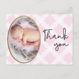 Meisje Bedankt Roze Baby Foto Geboorteaankondiging Briefkaart