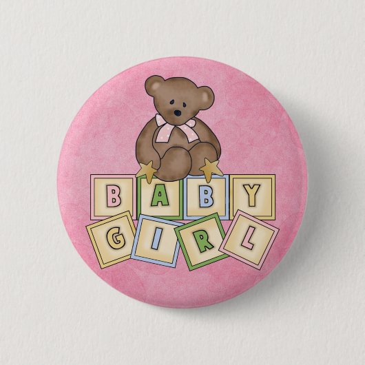 Meisje Beer Baby Blocks Ronde Button 5,7 Cm (Voorkant)