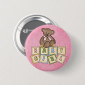Meisje Beer Baby Blocks Ronde Button 5,7 Cm (Voorkant /achterkant)