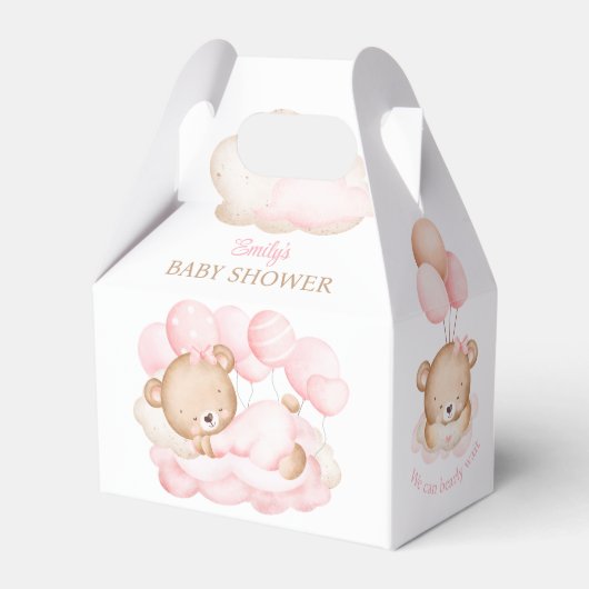 Meisje Beer Baby shower Gable Favor Box Bedankdoosjes (Voorkant Zijde)