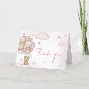 Meisje Beer ballon Baby shower Bedankkaart