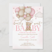 Meisje Beer ballon Baby shower Kaart (Voorkant)
