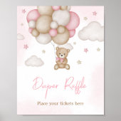 Meisje Beer Ballon Baby shower Luier Raffle Poster (Voorkant)