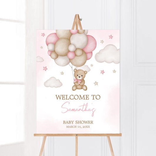 Meisje Beer Balloon Baby shower Welkom Poster
