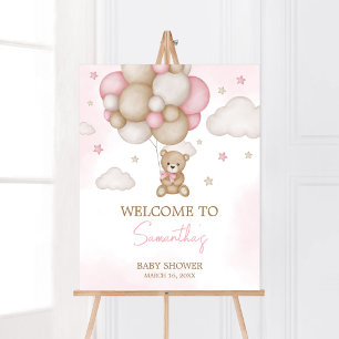 Meisje Beer Balloon Baby shower Welkom Poster