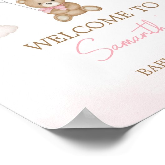 Meisje Beer Balloon Baby shower Welkom Poster (Hoek)