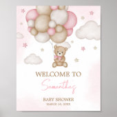 Meisje Beer Balloon Baby shower Welkom Poster (Voorkant)