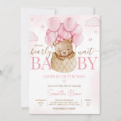 Meisje Beer Hete Luchtballon Baby shower Kaart (Voorkant)